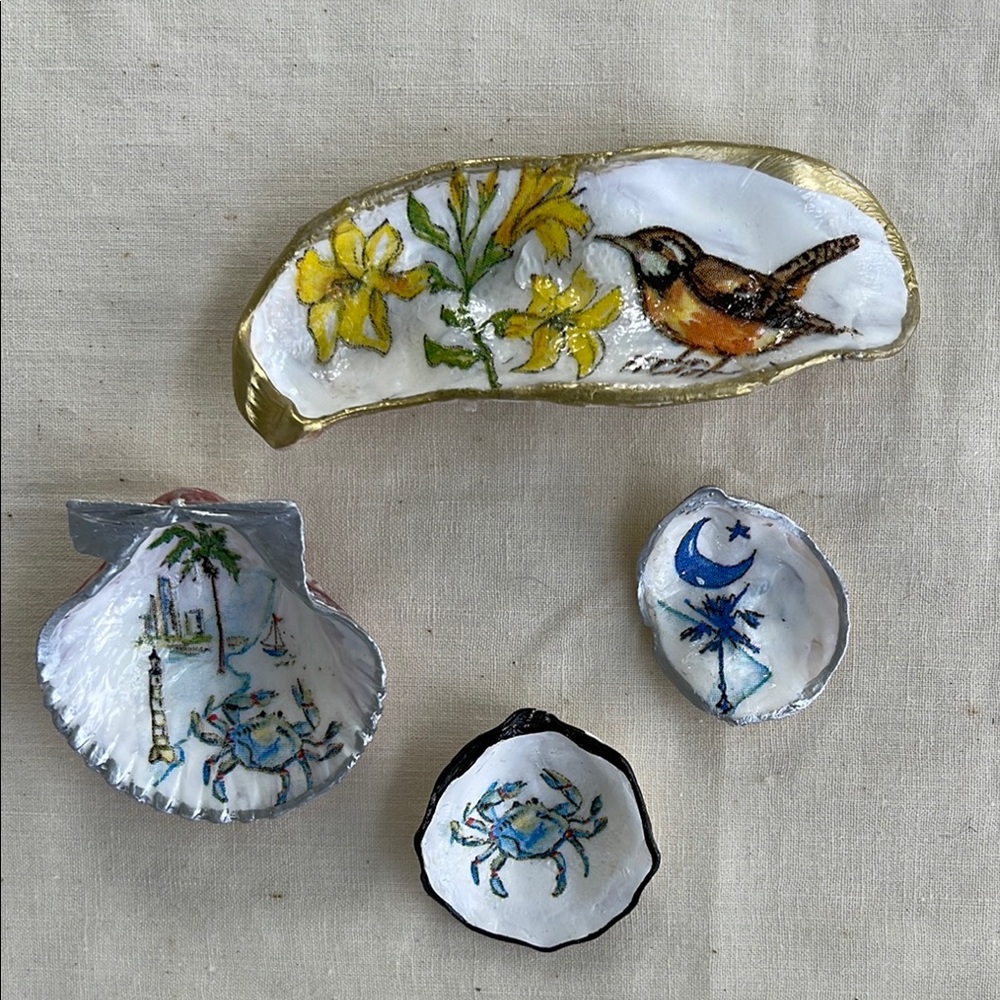 Decoupage Decorative Shells South Carolina Crab Palms Wren Jasmine